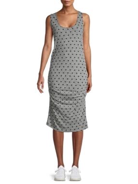 Monrow Gray And Black Polka Stars Tank Shirred Midi Dress Size Medium NWT